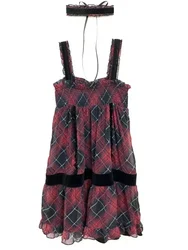 Deeptown Harajuku Goth Red Mini Plaid Dress Women Y2k Gothic Mall Cyber Punk Halloween Dresses Vintage One Piece Slip Vestidos