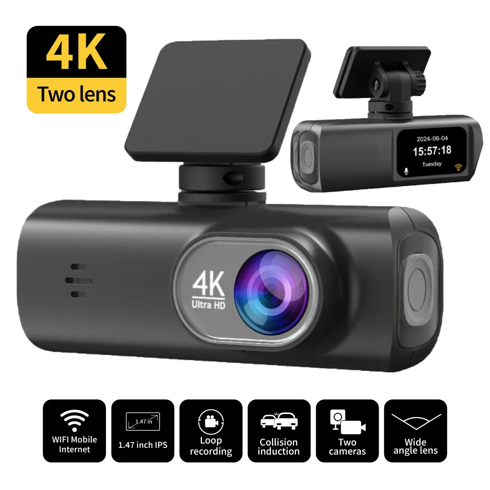 

UHD 4K 3840*2160P Dash Cam Mini Car DVR WIFI GPS Dual Lens front rear view Wide angle Video Drive loop Record Dashcam Black Box