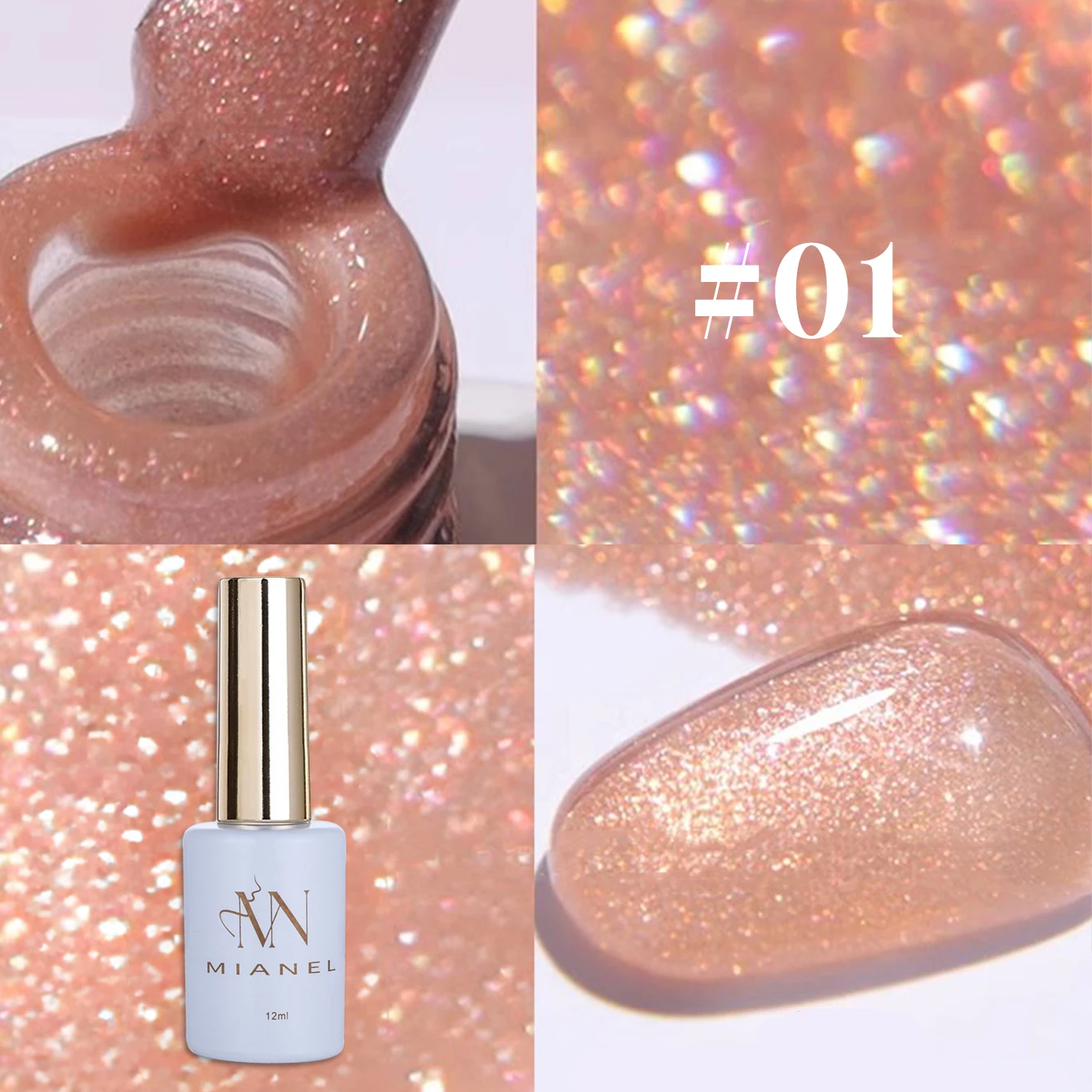 MIANEL 12ML Set de Gel para Uñas Efecto Blanqueador Rosa con Destellos, Brillo Blanco Princesa, Uñas con Luz UV, Set Pequeño de 3 Colores