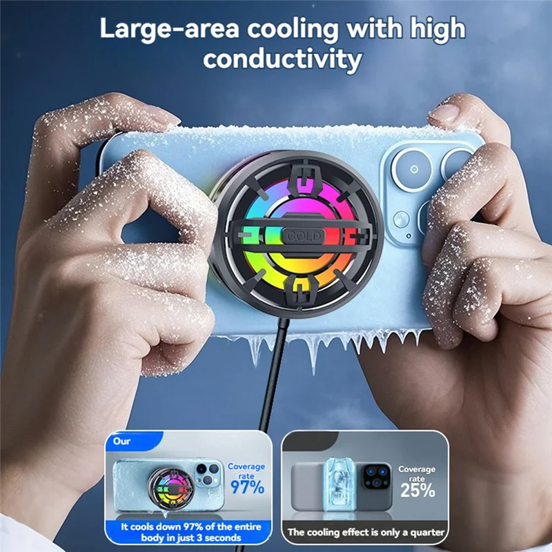 For Mobile Phone RGB Semiconductor Cooler Magnetic Radiator Cooling Fan With Back-Clip