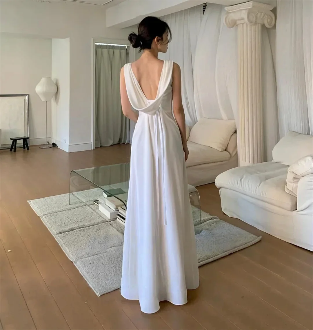 Sondr Backless Simple Korean Wedding Dresses Customized Elegant Bride Wedding Reception Dress Outdoor Wedding Snap Dresses