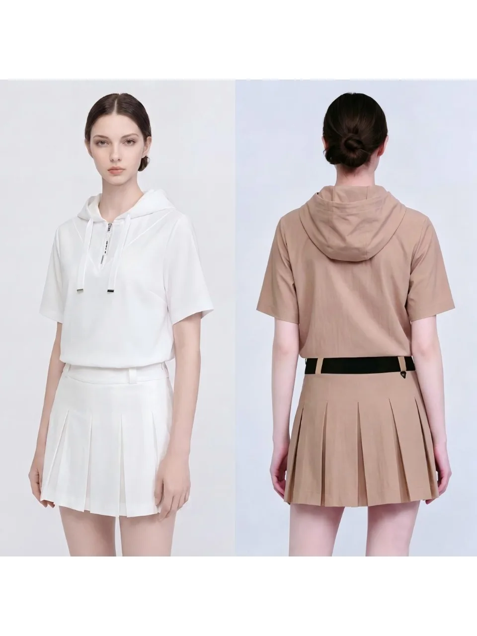 Women's New Summer Golf Apparel: Short-Sleeve Hooded Top and A-Line Pleated Skirt—A Casual, Flattering Set