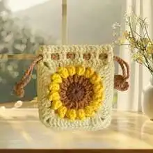 DIY Khaki Sunflower Bag Crochet Kit For Beginners, Amigurumi Stuffed Animals - Gift Animal Crochet Starter Kit All-In-One Comple