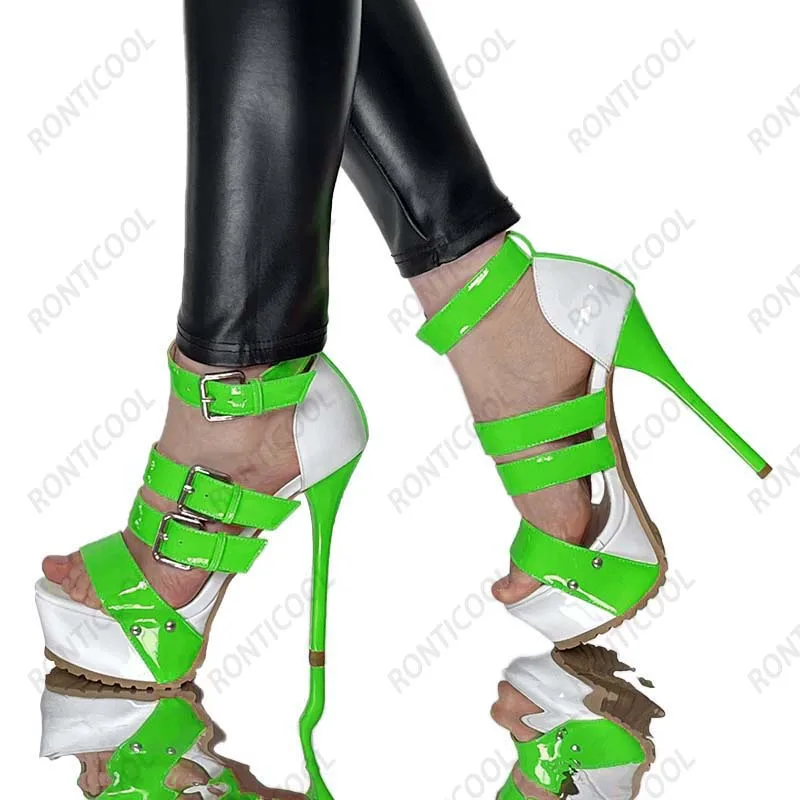 

Ronticool женские летние лакированные босоножки ручной работы на шпильке с открытым носком, вечерние сандалии цвета фуксии, размер США 35