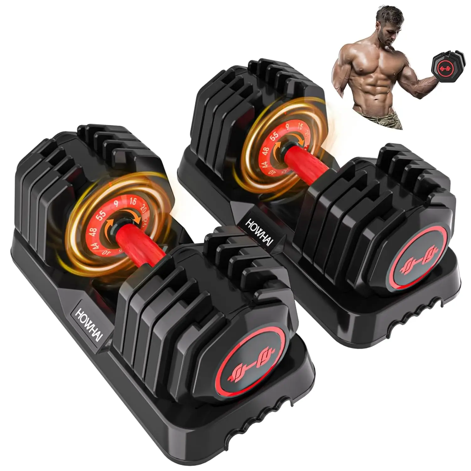 55lb Adjustable Dumbbell, 10 in 1 Hand Adjustable Weights Dumbbell with Anti-Slip Texture Handle, Exercise & Fitness, Custom