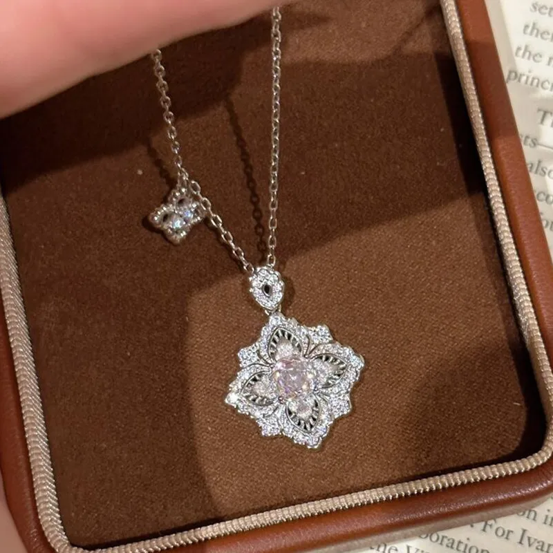 

Винтажные блестящие бриллианты, 4 листа, цветок клевера, полые ожерелья с подвеской для женщин, цепочка из стерлингового серебра 925 пробы, колье, подарки на день рождения