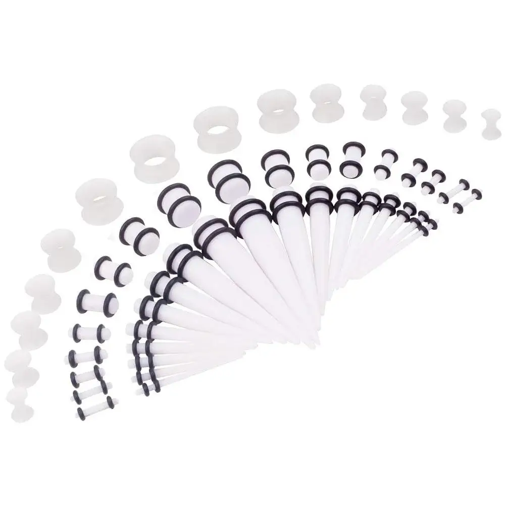 1-50Pcs Set Ear Stretching Kit Acrylic Tapers Plugs Silicone Tunnels Expander Multiple Sizes Set Body Fashion Piercing Jewelry