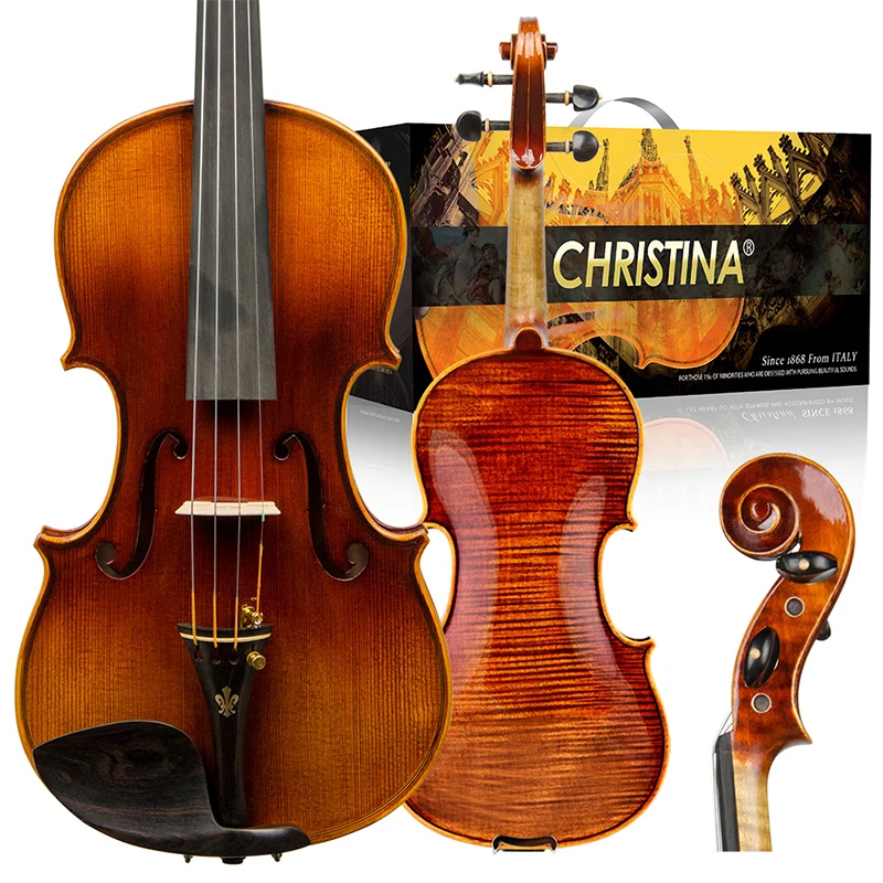 

CHRISTINA Violin V08C 4/4-1/8 Size Available Handmade Spruce One-piece Flame Maple Back with Ebony Fittings for Intermediate