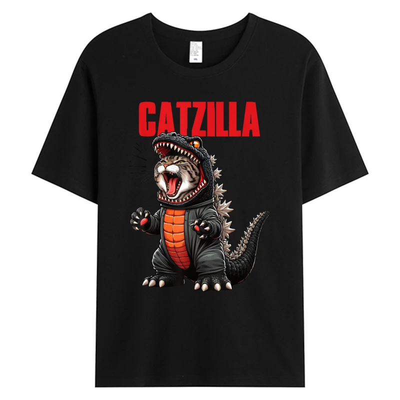 

Cute Kitty Catzilla T-shirt Men's Cotton Print Fashion T-shirts Oversize Tee Shirts Unique Designer Clothes For Cat Moms & Dads