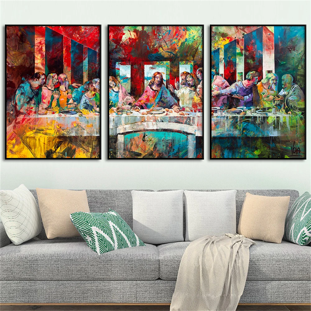 Street Graffiti Art Da Vinci Last Supper Painting Pop Wall Art Canvas Poster Print Abstract Pictures For Room Home Decor Cuadros