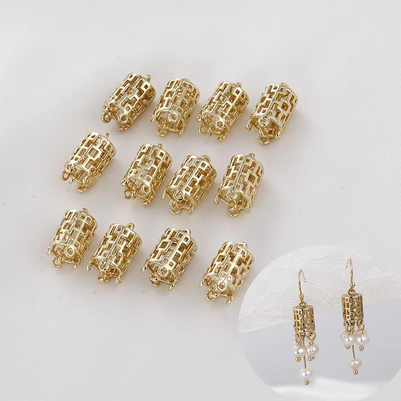 

Color Retention 14k Gold Retro Court Hollow Pattern Lantern Pendant DIY Earrings Hairpin Jewelry Material Accessories