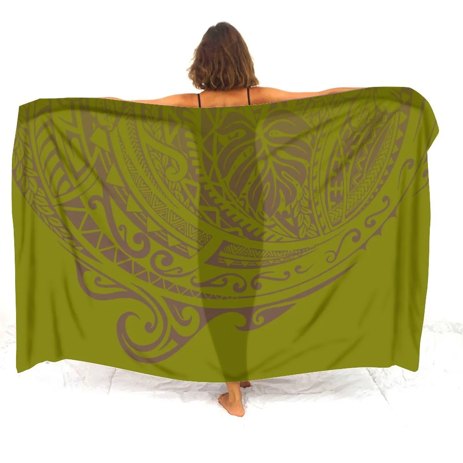 Elegant Seaside Sarong Samoa Island Art Print Custom Polynesian Ladies Fashion Shawl Sarong Sun Cover Bikini Coat