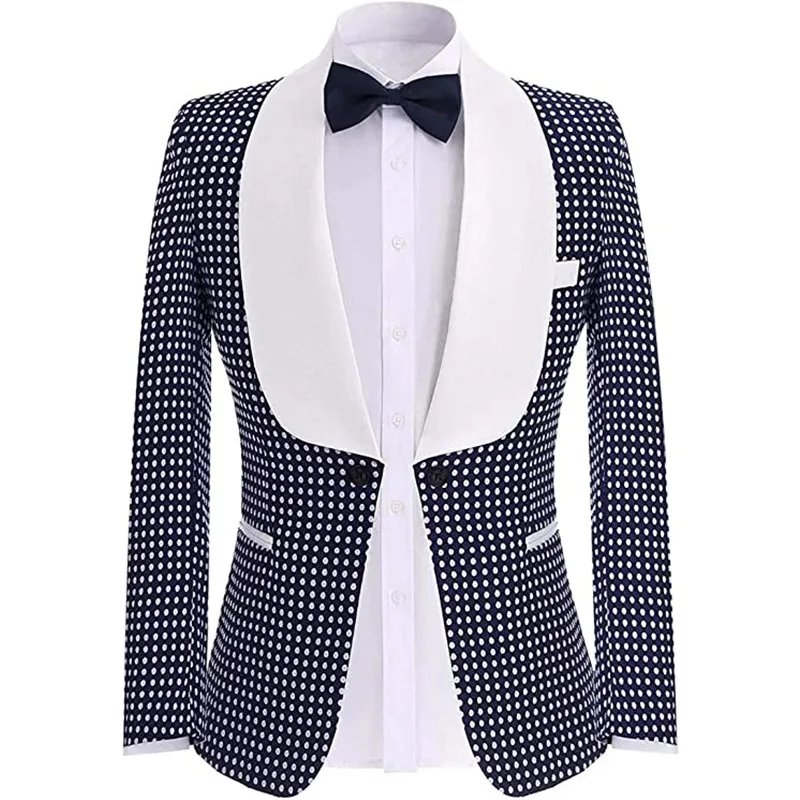 1ชิ้นชุดเสื้อแจ็คเก็ตผู้ชาย Slim Fit Dot Shawl Lapel ผู้ชาย Blazer แจ็คเก็ตงานแต่งงาน Tuxedo พรหมเพียง1แจ็คเก็ต