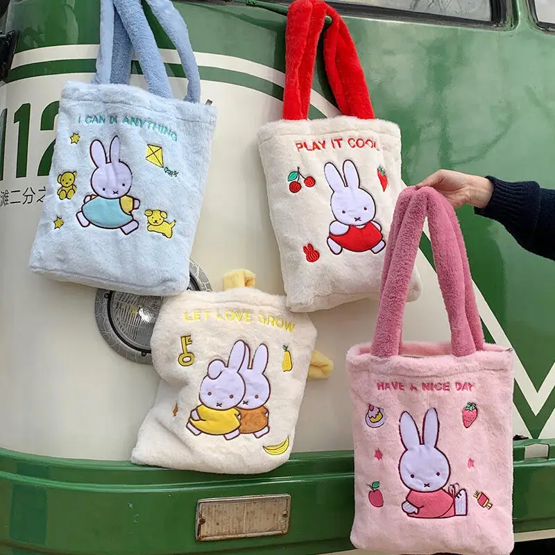 

Kawaii Miffy Plush Shoulder Bag Cartoon Miffy Student Commuting Embroidered Handbag Large Capacity Autumn Winter College Style