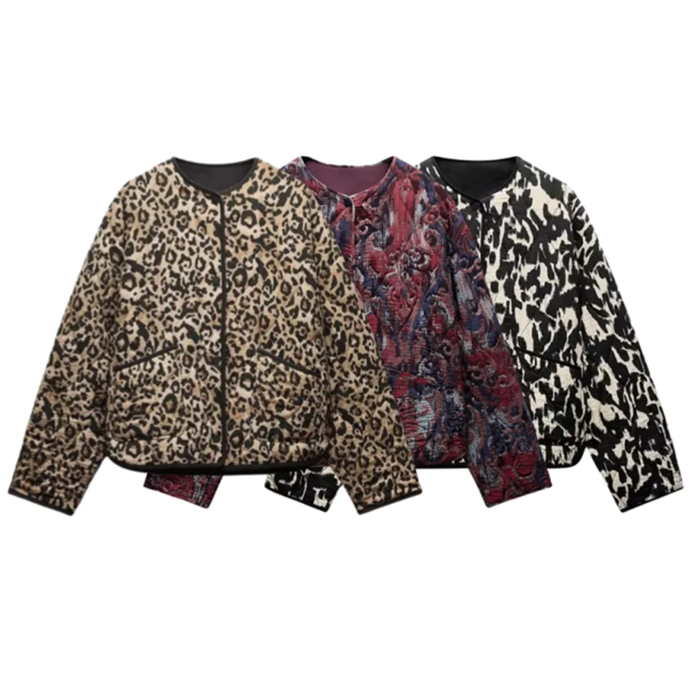 

Autumn and Winter New Women's Round Neck Long Sleeve Animal Printed Cotton Jacket Outerwear Commuter Jacket