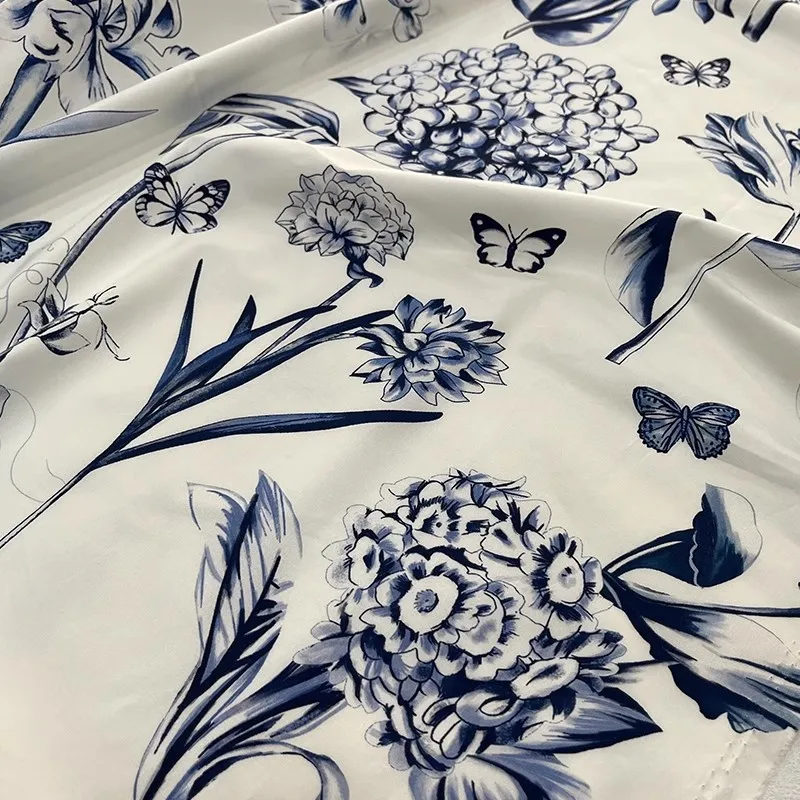 Europe And America Fashion Blue And White Flower Printed Cotton Fabric For Women Dress Blouse Handmade DIY Cloth Sewing