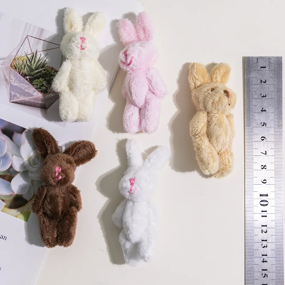 10Pc/lot 6cm Mini Joint Rabbit Soft Stuffed Plush Toy Handmade Pendant Doll Accessories Xmas Birthday Gift Party Decor