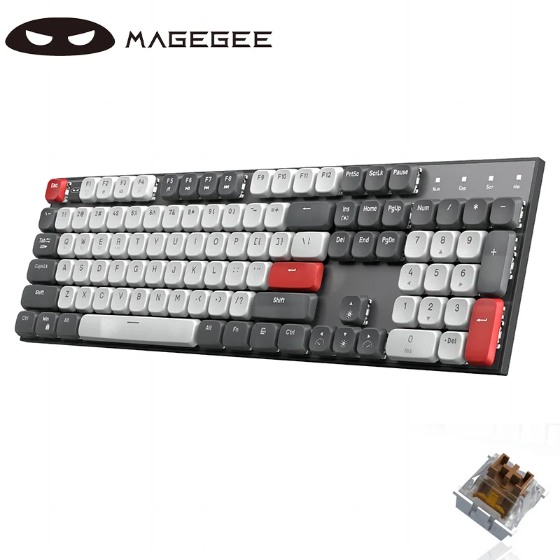 MageGee Whisper gaming keyboard, 104-key three-mode Bluetooth wireless keyboard, space gray tea axis is ergonomic