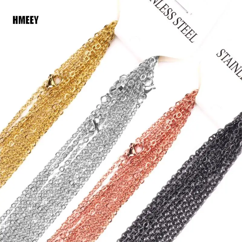 Hmeey 10Pcs/Lot Stainless Steel Chains 2mm/1mm O Shape Rolo Link Cuban Long Necklace For Women Pendant DIY Jewelry Wholesale