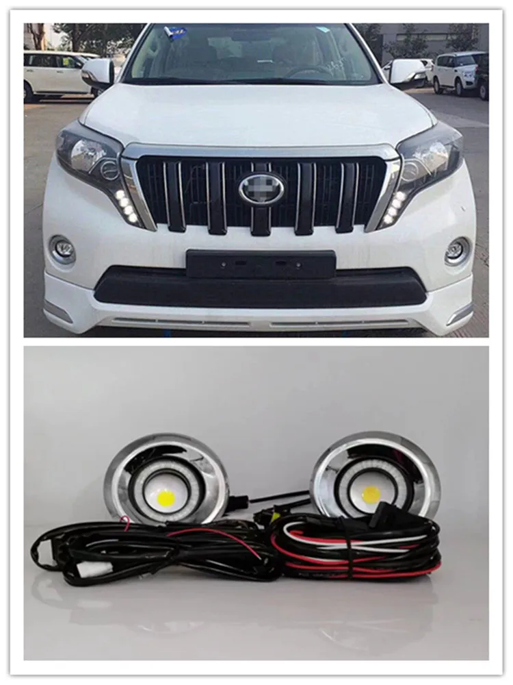 LED Fog Lights Assembly For Toyota Land Cruiser Prado FJ150 2014 2015 2016 Front Bumper Fog lamp Replacement Angel Eye Daylight