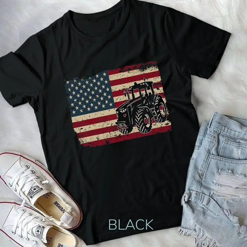 Farm Tractors USA Flag Patriotic Farming Gift T Shirt Unisex T shirt
