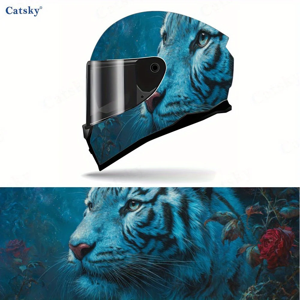 

Привлекательная защитная наклейка из ПВХ для шлема «Роза и синий тигр», внешний декоративный аксессуар для мотоциклетного шлема, водонепроницаемый и Se
