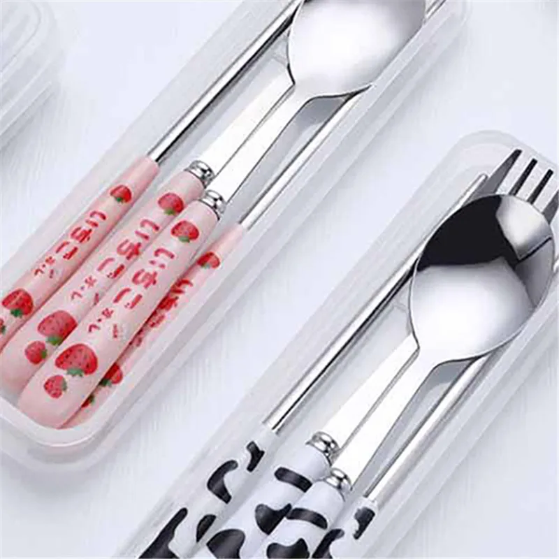 ملعقة شوكة عيدان مجموعة مع صندوق تخزين لمكتب مطعم المطبخ أواني السفر اكسسوارات 3 قطعة مجموعة أدوات المائدة المحمولة #1