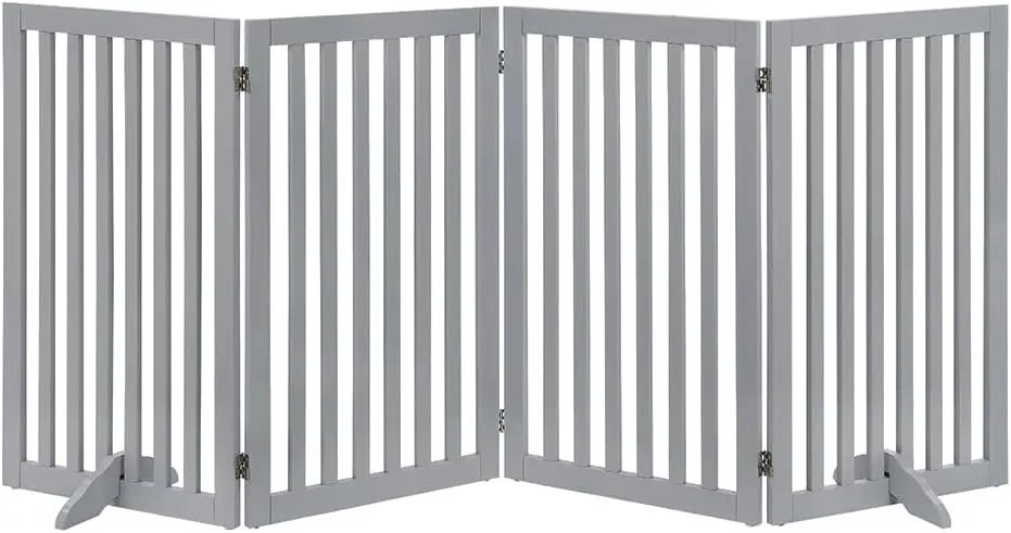 Unipaws 36”H Free Standing Pet Gate For Dog Cat Baby, Tall Wooden Dog Gates For Doorway, Stairs, Foldable Pet Fence For The