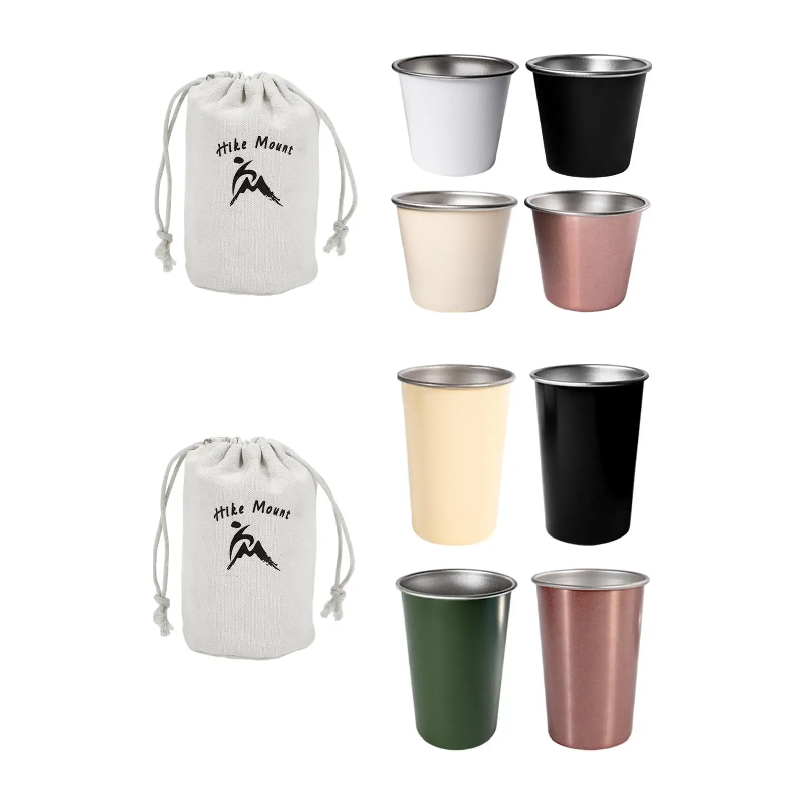 4x Stainless Steel Cups Camping Coffee Mug Water Cup Lightweight Drinking Cups with Storage Bag for Picnic Trip Fishing