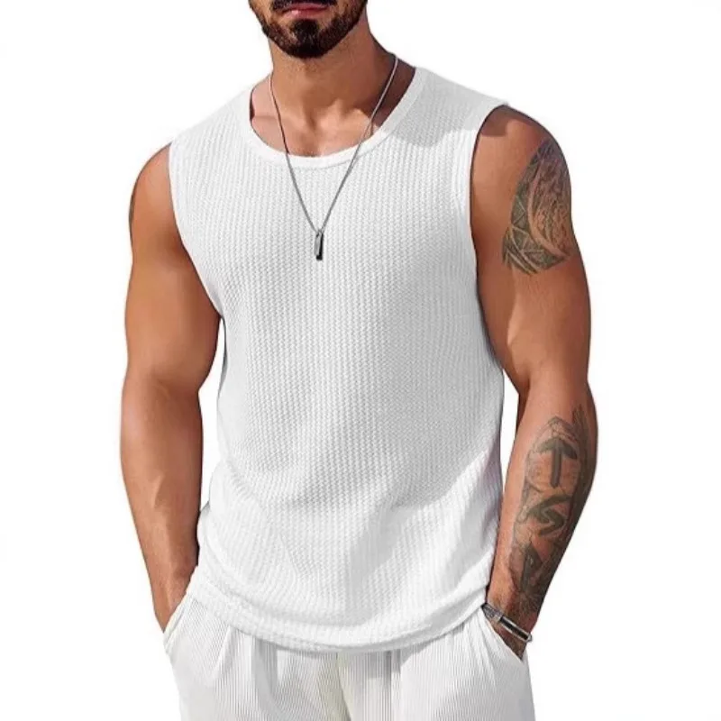 

European and American Cross-border Comfortable Men's Casual Vest Top, Knitted Sleeveless Top, Breathable Shirt, Summer Fashion