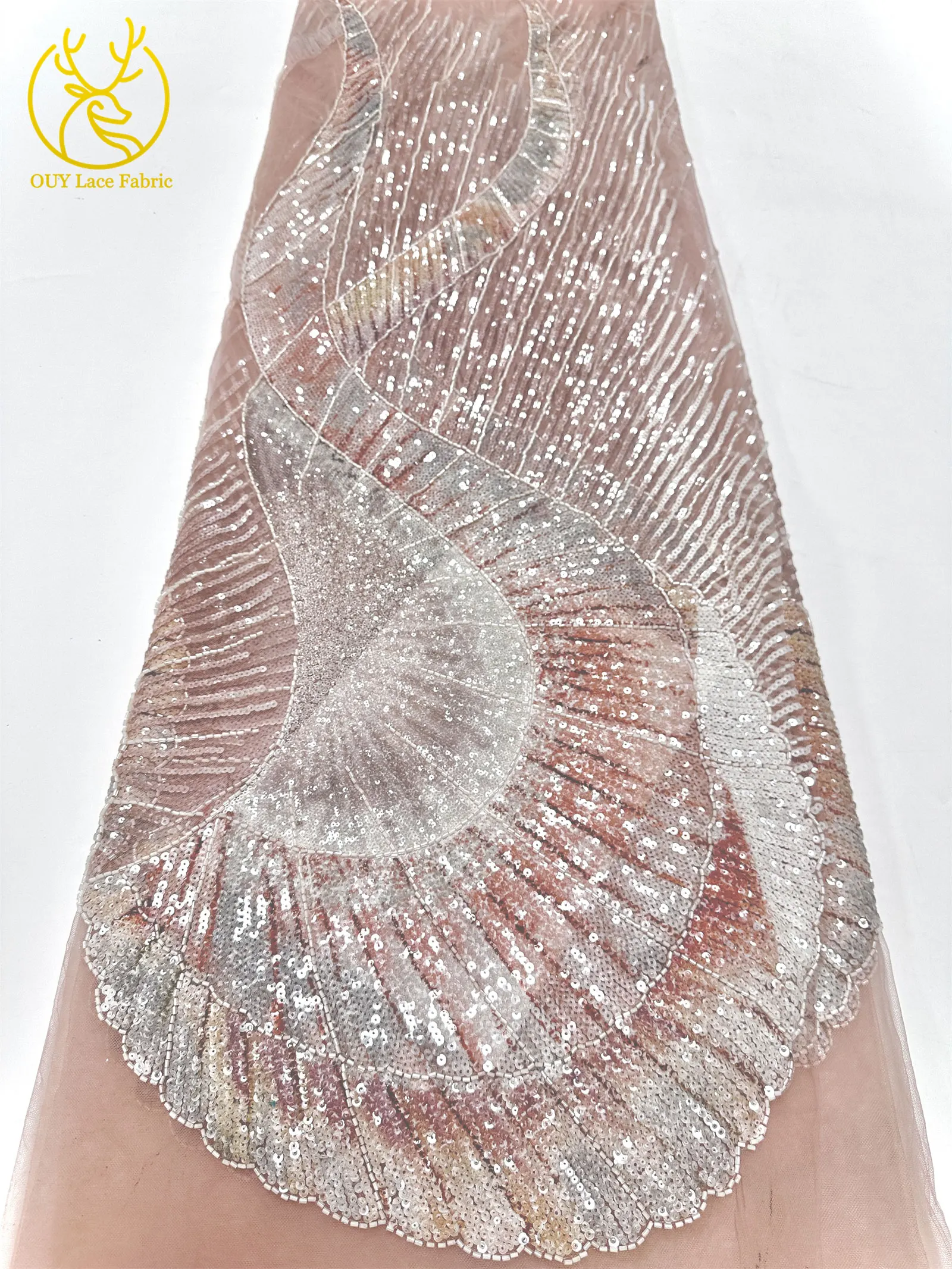 Colorful Gradient Latest Design Mesh Sequin Lace Fabric 3D Embroidery 2025 High Quality French Beaded Lace Party Dress Sewing