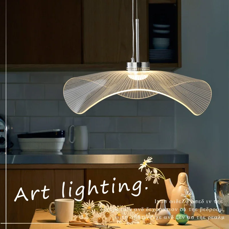 Nordic Restaurant Chandelier Simple Modern Creative Art Lotus Leaf Straw Hat Lamp Designer Cream Wind