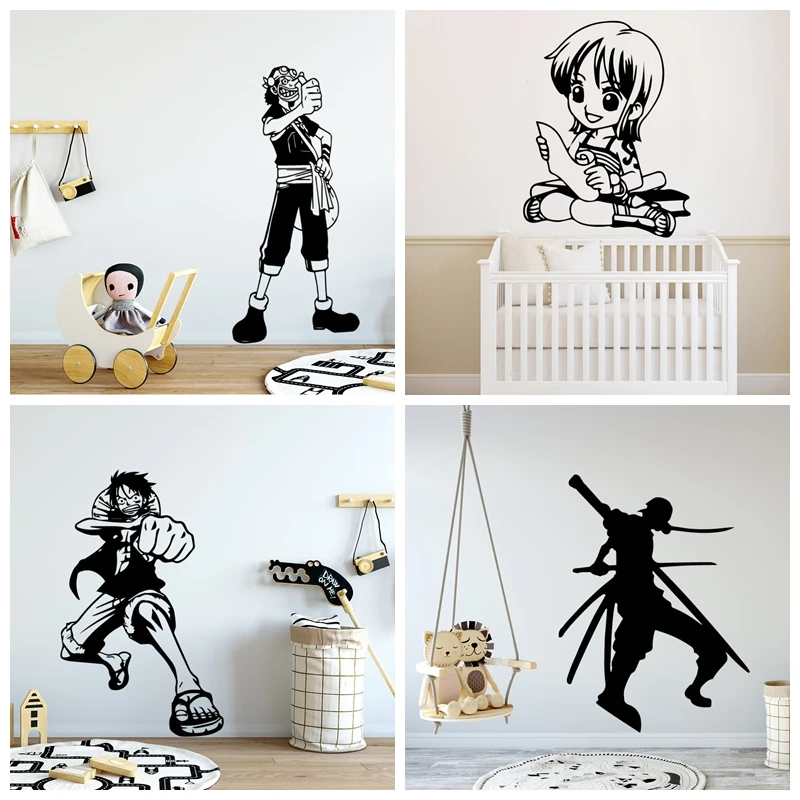 1pc Cartoon Japan anime Pirate Wall Stickers  For Kids Room Decor Nami Vinyl Decal Removable Luffy Wall Art Sticker