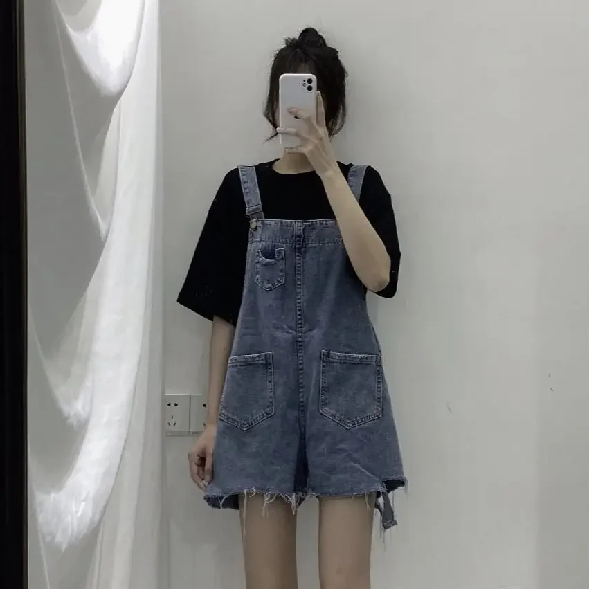 Summer New Korean Version of Loose Age-reducing High-waist Wide-leg Jeans Hong Kong Style All-match Overalls Female Trend