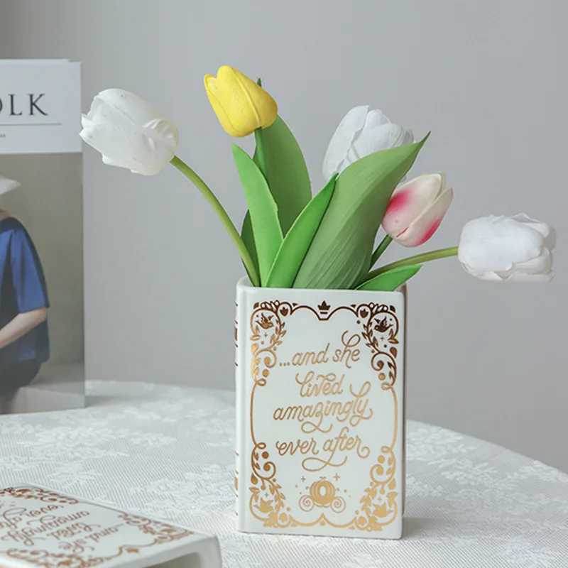 Luxury Ceramic Gold Book Vase Northern European Modern Flower vaseTable Wedding Hydroponics Room Plant Decoration