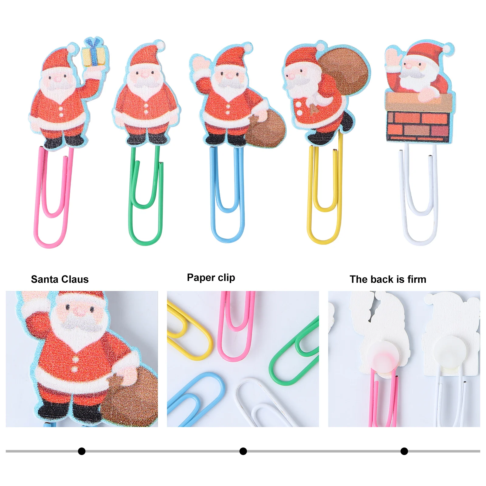 

50pcs Santa Claus Paper Clips Wooden Bookmark Clip For Office School Home Use Note Page Marker File Clamps Wooden Paperclips