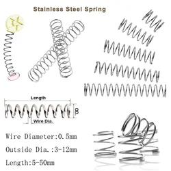 10pcs Wire Dia 0.5mm Stainless Steel Micro Small Compression spring OD 3mm/4mm/5mm/6mm/7mm/8mm/10mm/12mm length 5mm to 50mm