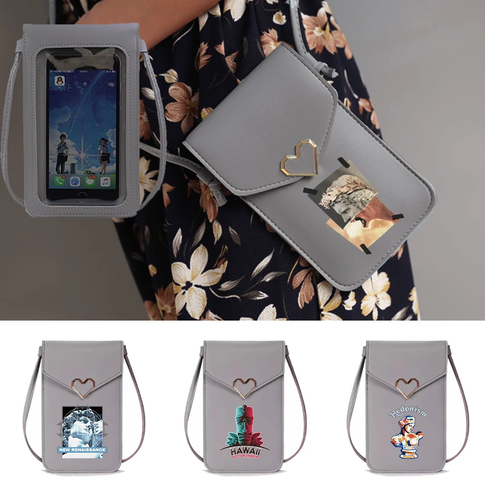 Sculpture Pattern Transparent Touch Screen Phone Bag Shoulder Straps Wallet Small Object Multilayer Shopping Phone Storage Bags