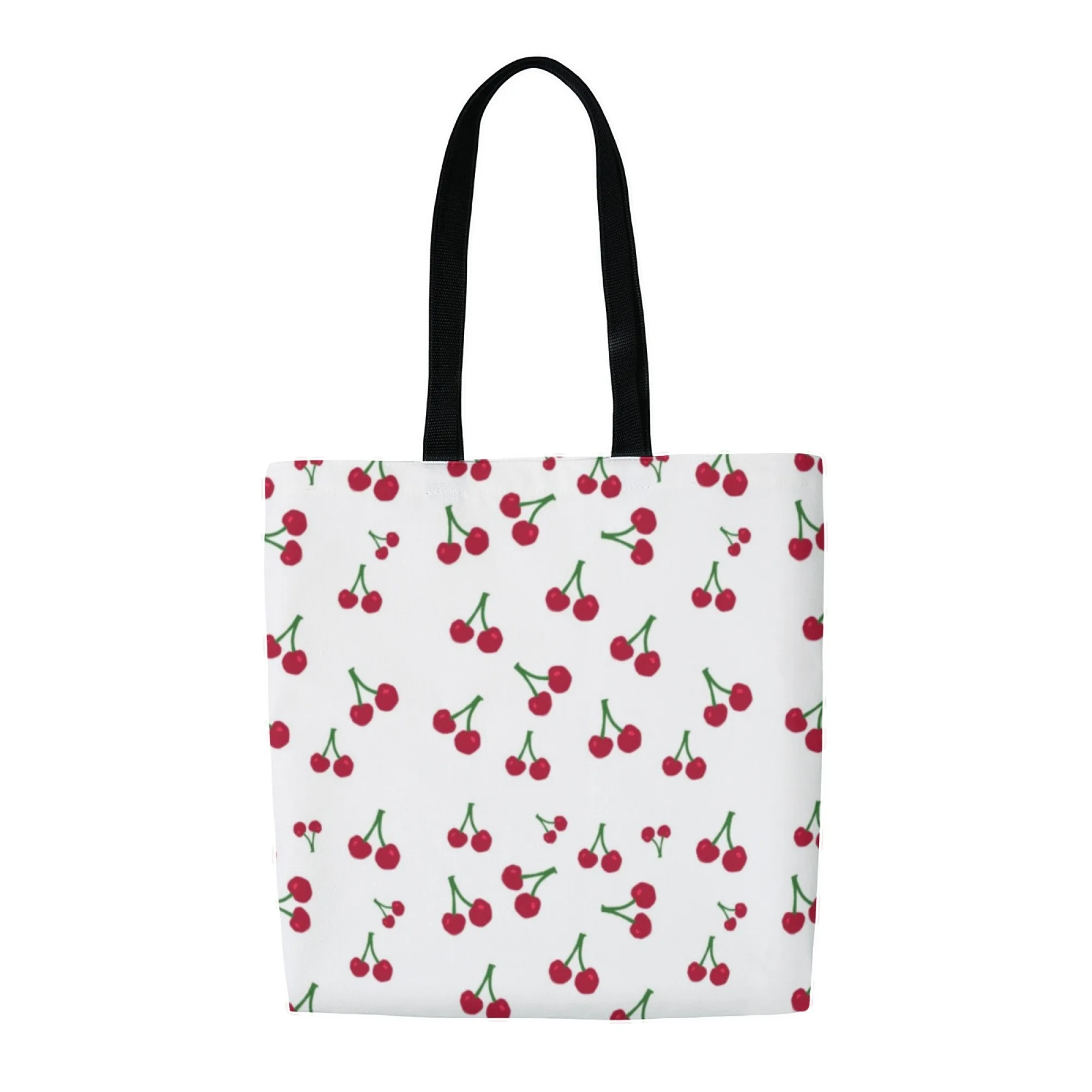 Vibrant Cherry Canvas Women Tote Bag White Fruit Design Eco-Friendly Suitable for Summer Markets Fruit Picking & Weekend Trips