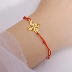 Red Rope Witch Knot Bracelet for Women Witchcraft Amulet Jewelry Stainless Steel Gold Silver Color Pendant Bracelet Gift