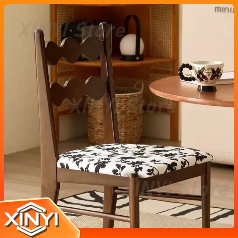 French Retro Solid Wood Dining Chair for Home Designer Soft Bag Armrest Single Chair for Living Room Internet Celebrity