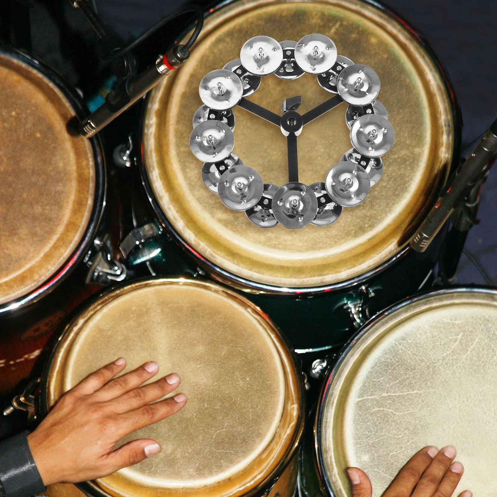 

Drum Cymbal Bell Tambourine Hand Held Double Hihat Cymbals for Drums Accessories Hoop