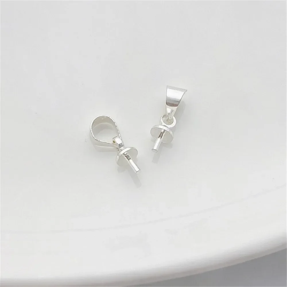 14K Gold Silver Bag Hanging Sheep Eye Needle Pendant Handcrafted DIY Half Hole Pearl Carrier Bracelet Necklace Jewelry Material