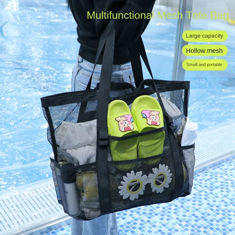 Beach bagMulti-Layer Large Capacity Transparent Multifunctional Sporting Goods Net Pocket Beach Swimming Bag for women