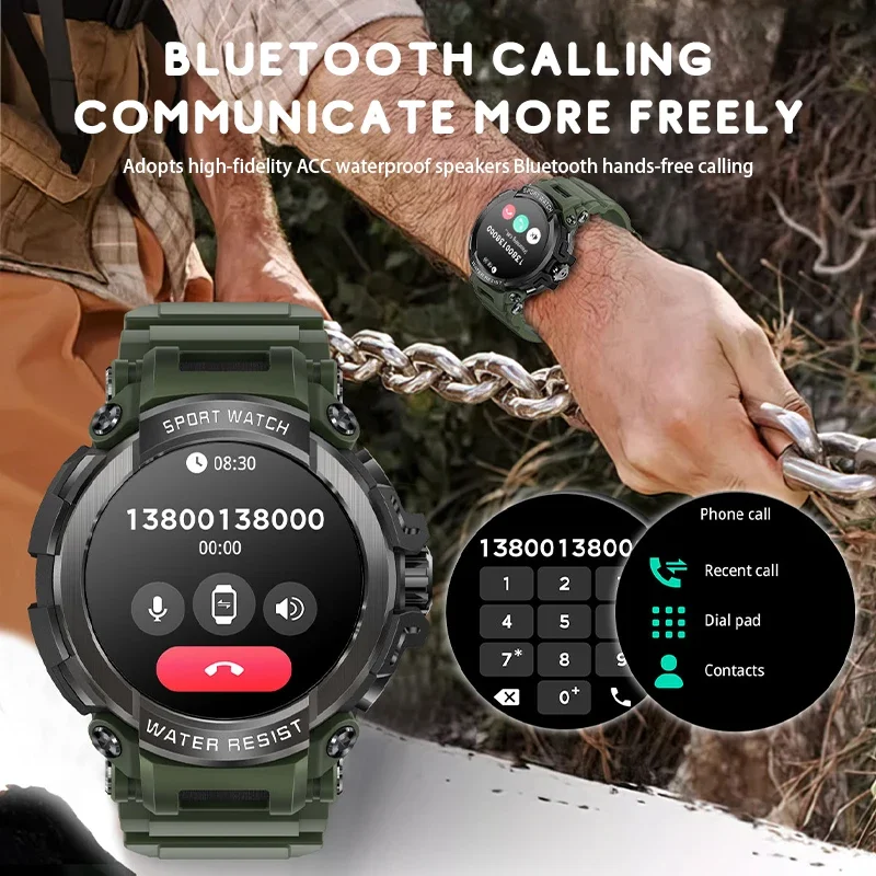 2025 جديد العسكرية Smartwatch HD شاشة الدخول دعوة تذكير IP68 مقاوم للماء 100 وسائط رياضية ساعة ذكية ساعات المعصم للرجال