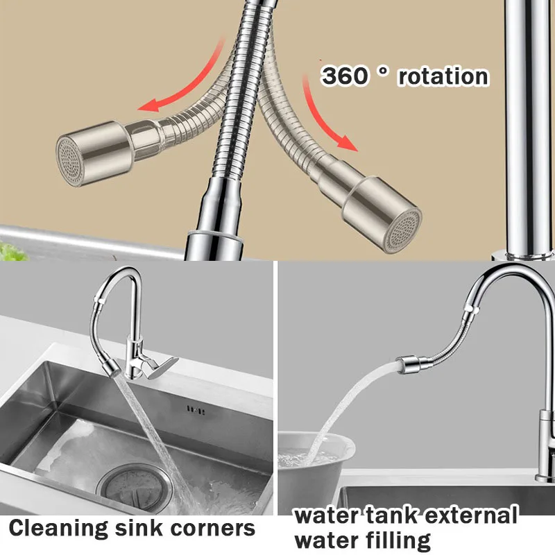 360° Rotation Faucet Extender 12/20/30/50cm Anti-Splash Nozzle Aerator Stainless Steel Sink Extension Hose Bendable 1/2 Modes