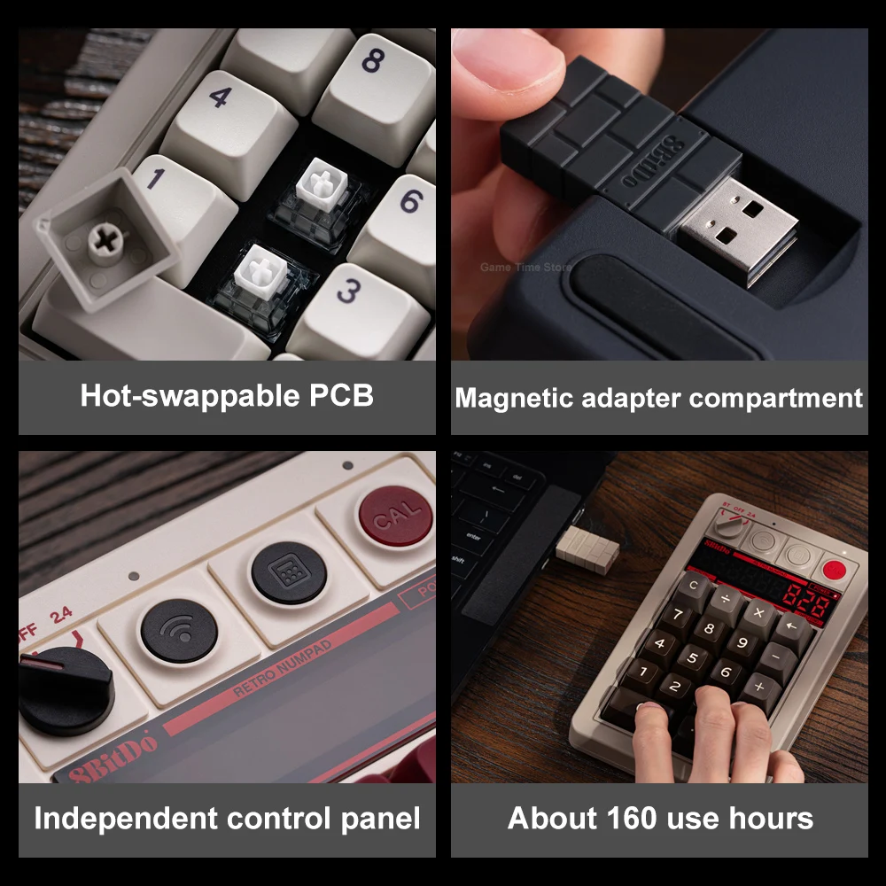 8BitDo Retro 18 Mechanical Numpad Compatible for Windows Android Bluetooth 2.4G USB-C Support Calculator Mode with Hot-swappable