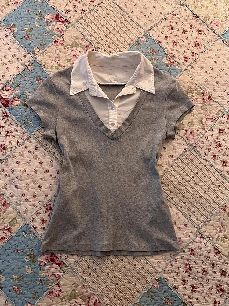 

Оригинальная винтажная американская футболка из двух частей, летняя утягивающая футболка Ne Top, закрывающая талию, из смеси хлопка