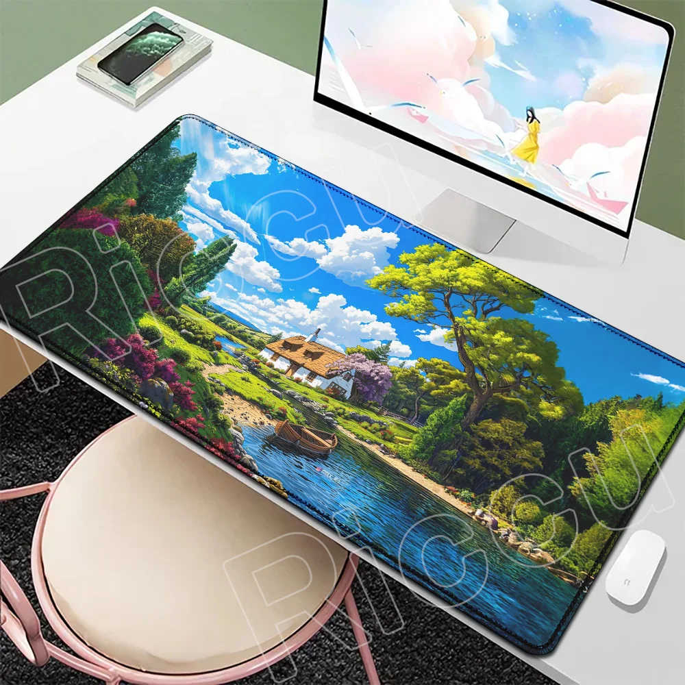 Selected Beautiful Wallpaper Desk Mat HD Print Anime Scene Keyboard Mat Mousepad XXL Laptop Gaming Green Plant Scenery Mouse Pad