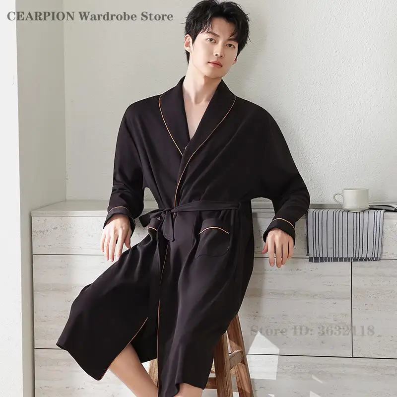 

Men's Cotton Nightgown Robe with Belt Long Sleeve Bathrobe Kimono Gown Spring Autumn Male Sleepwear Home Wear Loungewear Nighty